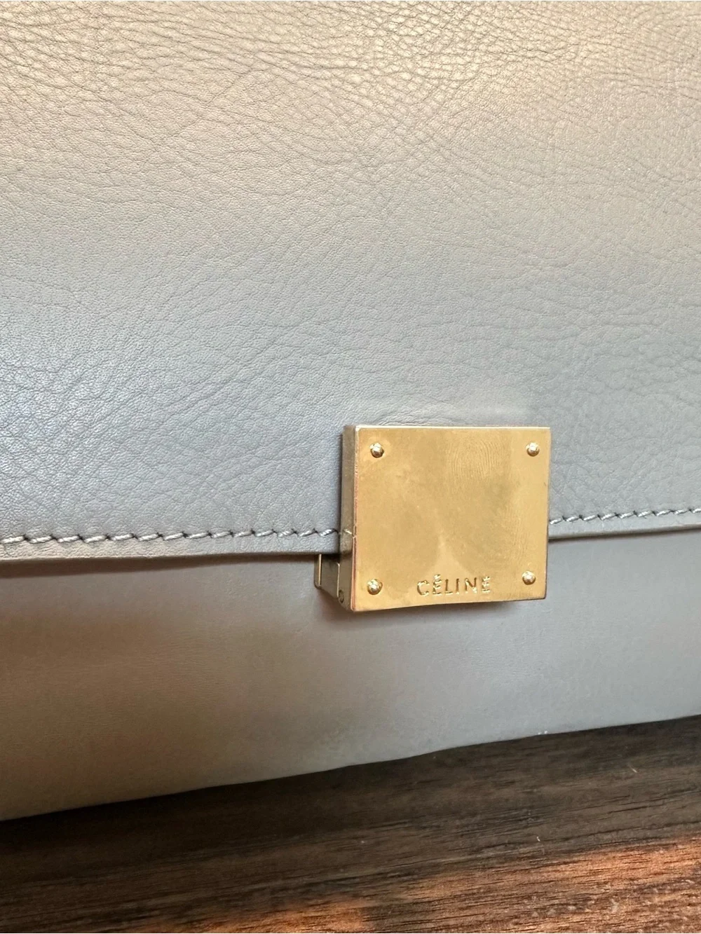 Ce!ine INSPIRED Trapeze-Style Leather Top-Handle Bag in Light Beige